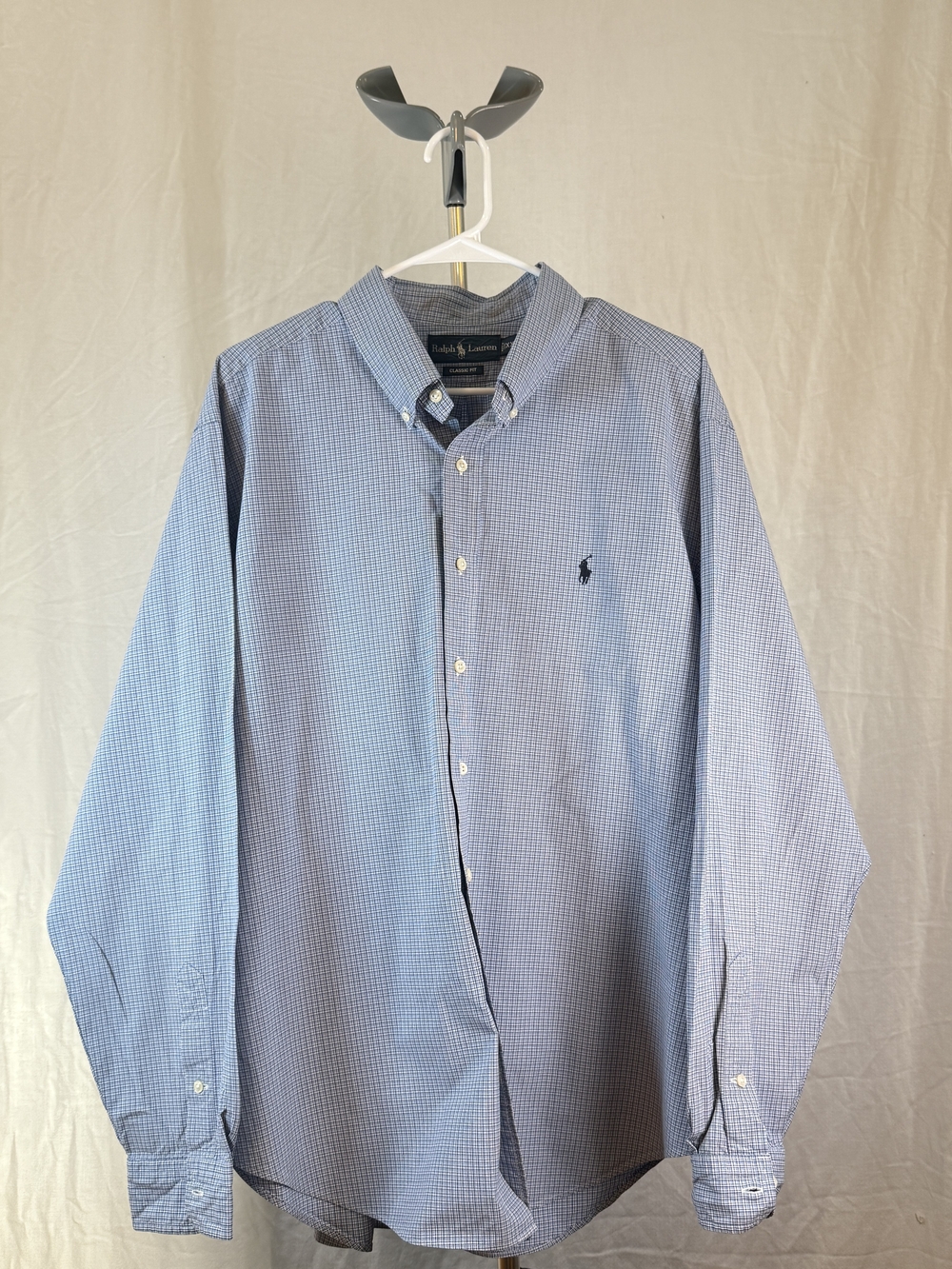 Ralph Lauren Classic Fit Blue Micro-Check Button-Down Dress Shirt sz XXL